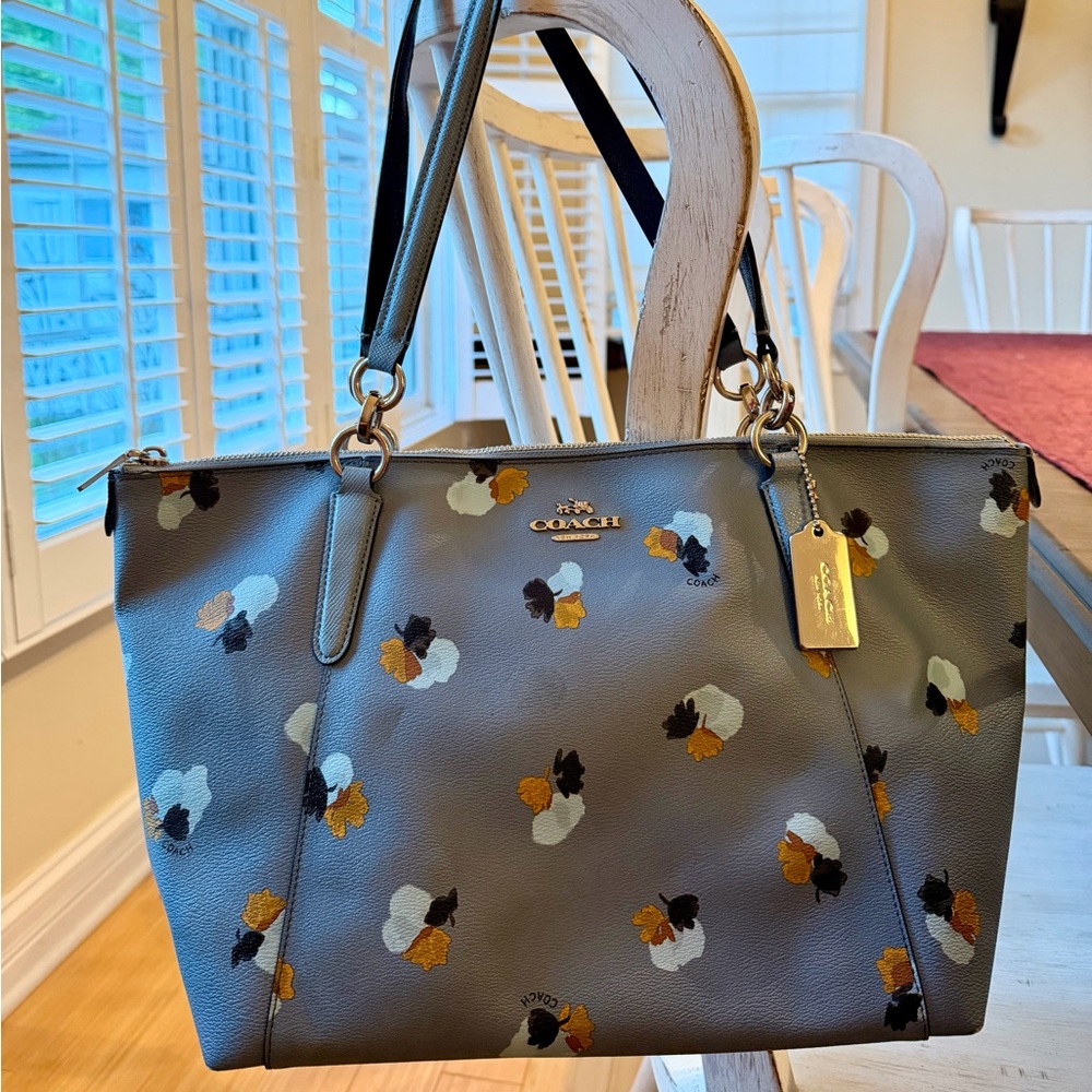 Coach Floral Print Zip Top Tote Shoulder Bag Multi